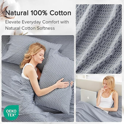Comfort Spaces 100% Cotton Sheets Twin, Breathable, Naturally Cool Cotton Sheets, Soft Cotton Bed Sheets with 14" Elastic Pocket Fits up to 16" Mattress, All Seasons Sheet Set, Diamond Blue 3 Piece
