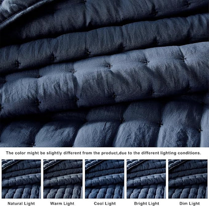 WDCOZY Navy Blue Oversized California King Size Quilt Bedding Sets with Pillow Shams, Cal King Lightweight Bedspread Coverlet, Quilted Blanket Thin Comforter Bed Cover, 3 Pieces, 118x106 inches