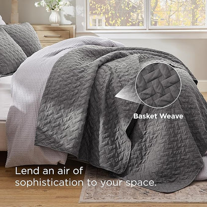 Bedsure Oversized King Quilts - Lightweight Bedspreads Oversized King Size with Basket Weave Pattern, Soft Quilt Bedding Set, Grey Comforter Set Coverlet 2 Pillow Shams (120" x 120") | Skin-Friendly Soft, All-Season Comfort, Breathable, Lightweight, Ma...