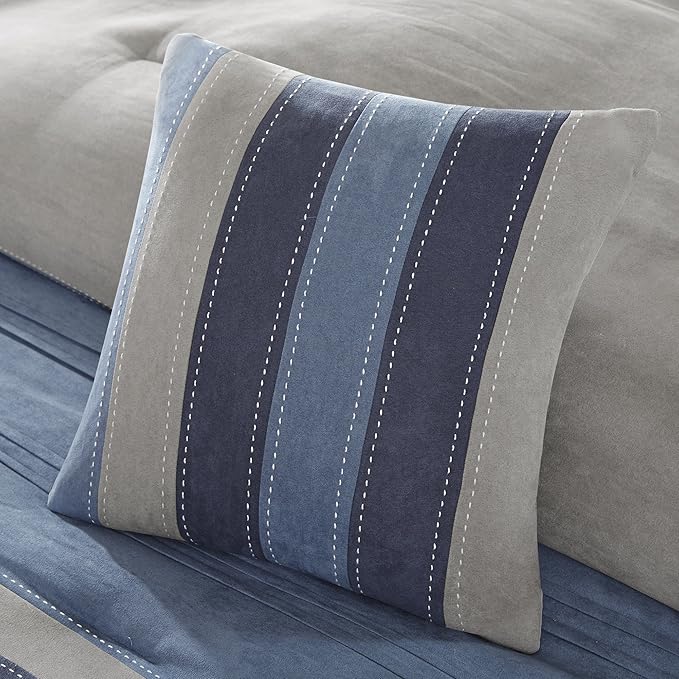 Madison Park - MP10-1638 Collins Comforter Set Bed in a Bag, Cal King(104"x92"), Blue Grey