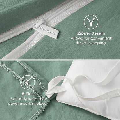 Bedsure Sage Green Duvet Cover Twin/Twin XL Size - 2 Pieces Prewashed Polyester Extra Soft Bedding Set, Includes 1 Twin Duvet Cover 68''x90'' with Zipper Closure & 1 Pillow Sham, No Comforter