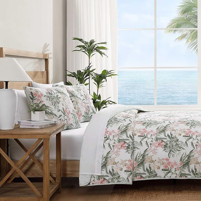 Tommy Bahama - Queen Quilt Set, Reversible Cotton Coastal Bedding with Matching Shams, Colorful Botanical Bedding Set (Island Orchid Pink/Cream)