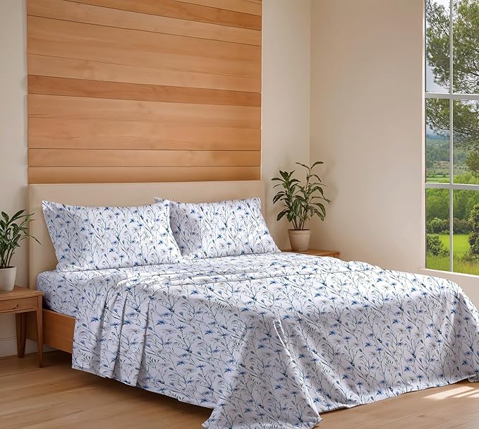 RUVANTI 100% Organic Cotton Sheets Twin Size, Percale Weave, GOTS Certified, 3-Piece Set, Deep Pocket 15", Crisp & Breathable, Soft Durable Bedding, Sábanas Algodón Orgánico – Daisy Bud