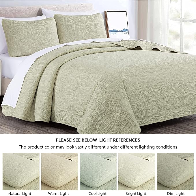 Chezmoi Collection Austin King Bedspread Set, Tan | 3-Piece, Pinsonic Quilted, Oversized, Coverlet Set