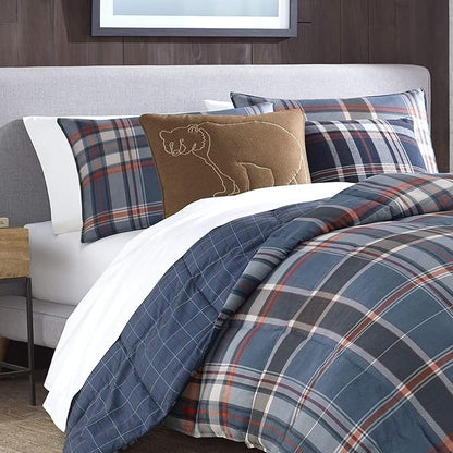Eddie Bauer - Twin Comforter Set, Reversible Down Alt Bedding with Matching Sham, Oeko-Tex Certified, Dorm Essentials (Shasta Lake Navy)