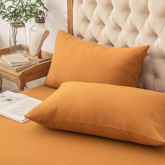 PURE ERA Jersey Knit Pillowcases 100% T-Shirt Cotton Super Soft Comfy Breathable, Set of 2, Standard 20" x 26", Solid Burnt Orange