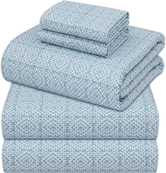 ZOYER 100% Cotton Sheets – Split King Size Percale Bedding, Cooling & Breathable, Durable with a Crisp, Soft & Comfortable Feel, 16" Deep Pocket, 5-Piece Set, Teal Geo