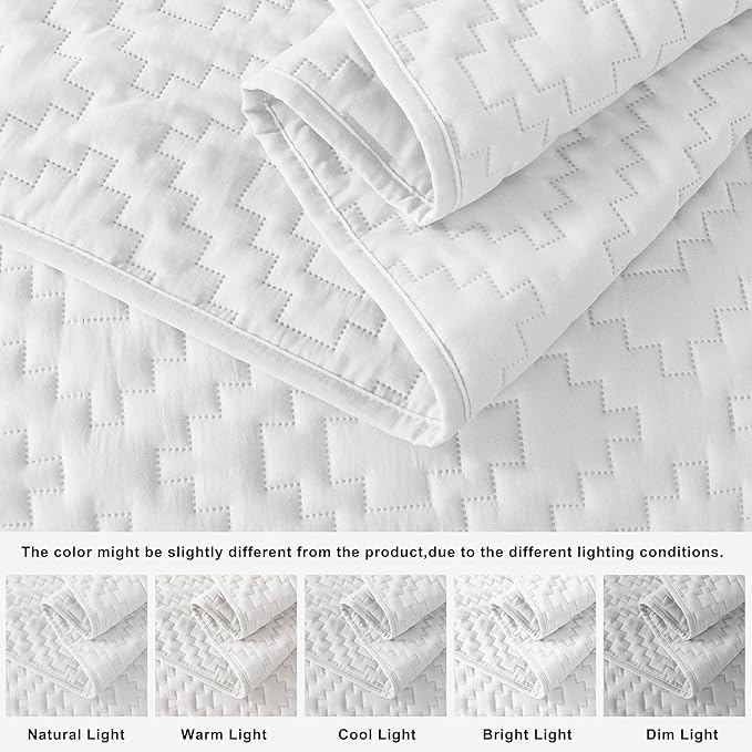 R.SHARE White King Size Quilt Bedding Sets with Pillow Shams, Boho Lightweight Soft Bedspread Coverlet, Quilted Blanket Thin Comforter Bed Cover for All Season, 3 Pieces, 104x90 inches