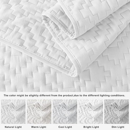 R.SHARE White King Size Quilt Bedding Sets with Pillow Shams, Boho Lightweight Soft Bedspread Coverlet, Quilted Blanket Thin Comforter Bed Cover for All Season, 3 Pieces, 104x90 inches