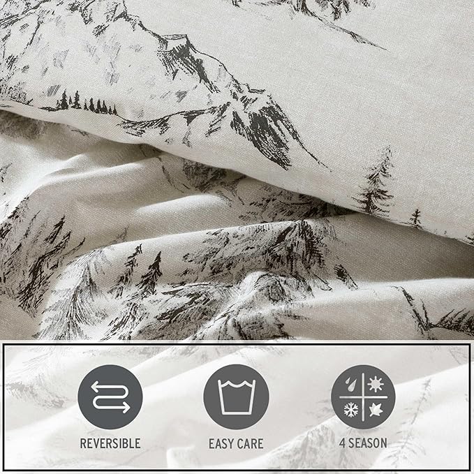 Eddie Bauer - King Comforter Set, Reversible Bedding with Matching Sham(s), Super Soft and Cozy Home Decor (Rocky Mountain Cabin Grey, King)