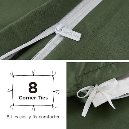 Bedsure Duvet Cover with Fitted Sheet Queen - Cooling Deep Pocket, Hotel Luxury Soft Double Brushed Bedding Set with Zipper Closure, 1 Duvet Cover, 1 Fitted Sheet, 2 Pillow Shams, NO Comforter, Green