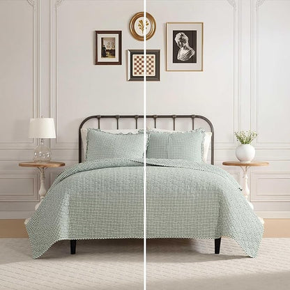Laura Ashley - King Quilt Set, Pre-Washed Cotton Bedding with Matching Sham, Lightweight for Year Round Use, Oeko-Tex Certified (Gracies Gingham Green)