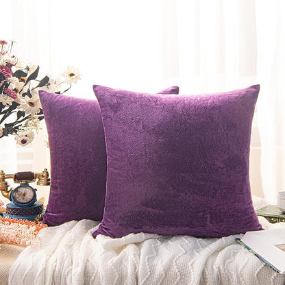 NTBAY Velvet 2 Pack Square Zippered Throw Pillow Covers, Super Soft and Luxury Euro Cushion Covers for Sofa, Couch, 24x24 Inches, Purple