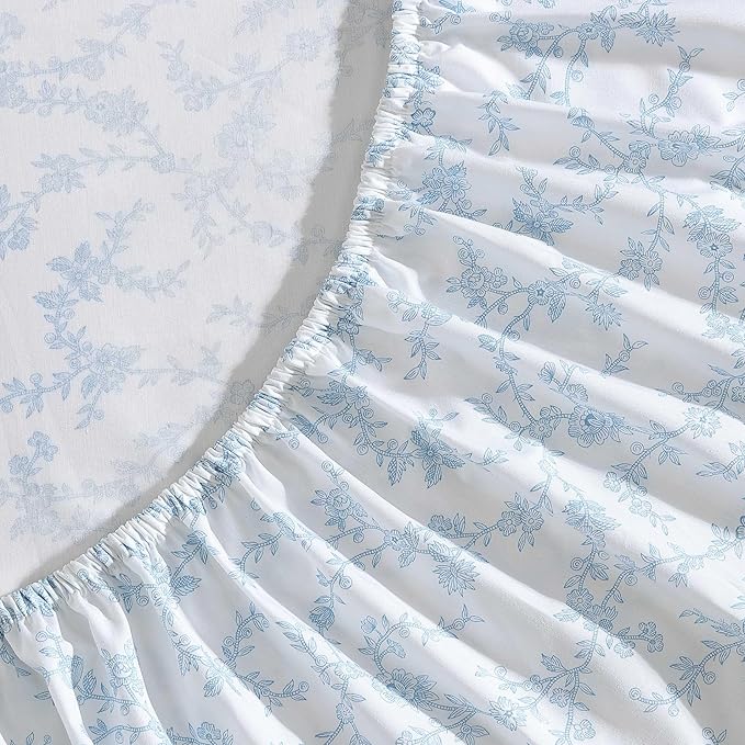 Laura Ashley - King Sheet Set, Breathable Percale Cotton Bedding, 200 Thread Count, Floral Home Decor (Victoria Blue, King)
