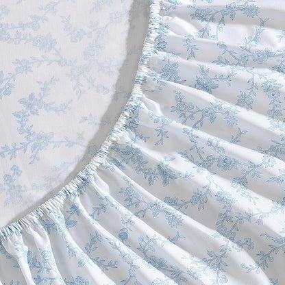 Laura Ashley - Full Sheet Set, Breathable Percale Cotton Bedding, 200 Thread Count, Floral Home Decor (Victoria Blue, Full)