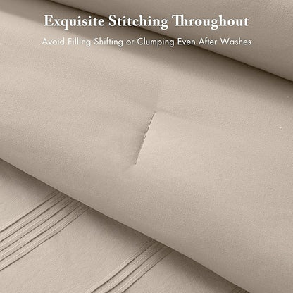 Madison Park Essentials Striped Comforter Set Cal King, 7 Pieces Modern Minimalist Jacquard Bedding Set for All Season, Bed in A Bag with Sheet Set and Soft Brushed Reverse, Lightweight Neutral