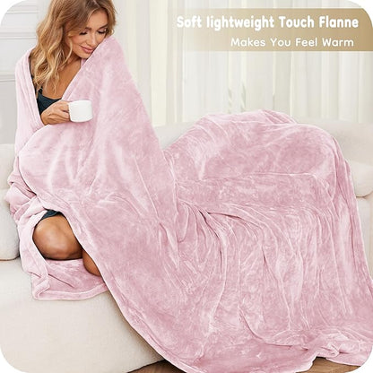 Electric Heated Blanket King Size 90"×100", Comfortable & Luxurious Flannel, 4 Heating Levels & 10 H Auto Shut Off, Light Pink