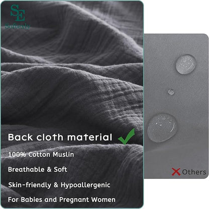 SE SOFTEXLY Muslin Duvet Cover Queen Size, 100% Washed Cotton Duvet Cover Set, Ultra Soft Comforter Cover Linen Like, 3 Pieces Minimalist Gauze Duvet Cover with 2 Pillowcases, 90"x90", Dark Grey