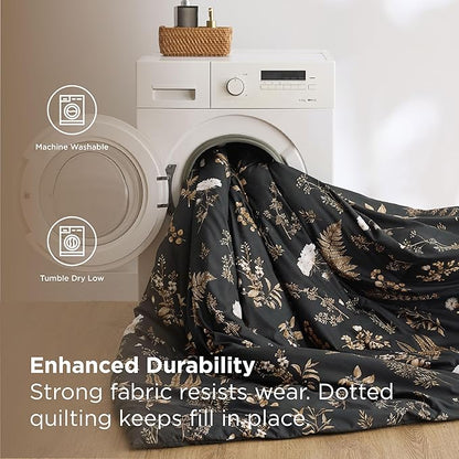 Bedsure Black King Comforter Set - 7 Pieces Floral Bedding Sets King Bed in a Bag with Reversible Botanical Flowers Comforter, Sheets, Pillowcases & Shams