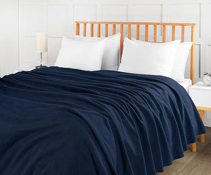 Utopia Bedding Navy 100% Cotton Blanket [Queen Size - 90x90 Inch] Lightweight, Soft and Breathable Thermal Blanket for All Seasons
