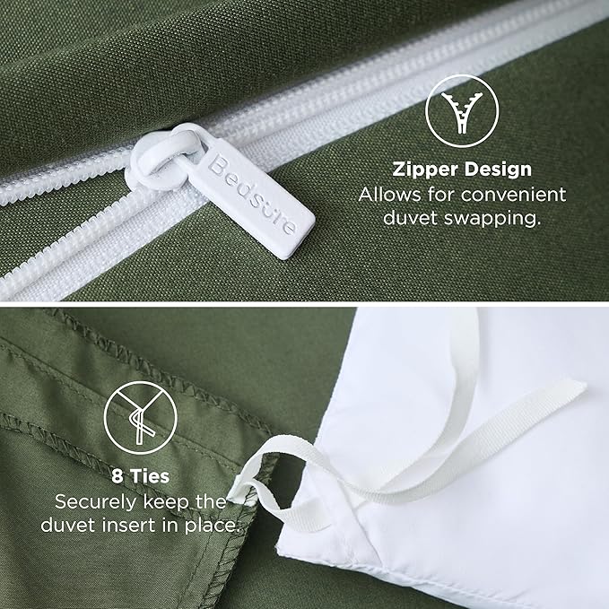 Bedsure Duvet Cover Oversized King Size - Soft Double Brushed Bedding Set for Kids & Adults, Zipper Closure, 3 Pieces, Includes 1 Duvet Cover (120"x98") & 2 Pillow Shams, NO Comforter, Olive Green