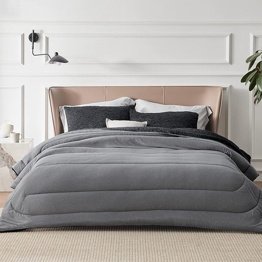 Bedsure Full Comforter Set - Cooling and Warm Bed Set, Charcoal Black Reversible Bedding for All Season, 3 Pieces, 1 Full Size Comforter (82"x88") and 2 Pillow Cases (20"x26")