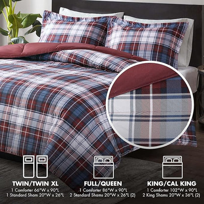 Madison Park Essentials Parkston Plaid Comforter, Matching Sham, 3M Scotchguard Stain Release Cover, Hypoallergenic All Season Bedding-Set, Twin/ Twin XL, Red, 2 Piece