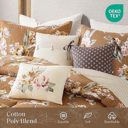 Madison Park Vintage Floral Reversible Comforters King Size Bed, All Season, Down Alternative Bedding Comforter, Bedskirt, Pillows, Shams, Salara, Cal King Terracotta 7 Piece | Reversible