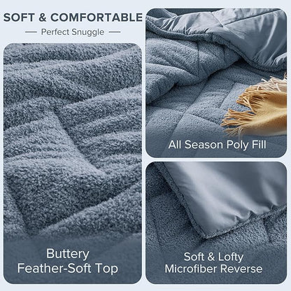 Comfort Spaces Twin Comforter Set Reversible Feather-Soft Plush Comforters for Twin Size Bed All Season Lightweight Shearling Fleece Sherpa Comforter Twin Size Bed Set, Twin/Twin XL, Blue 2 Piece