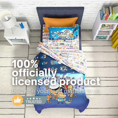 Dog Man Supa Buddies Kids Bedding Set, Twin Size, 4-Piece Super Soft Cozy Reversible Comforter & Sheet Set (Officially Licensed Product) by Franco | Durable, Reversible, Officially Licensed