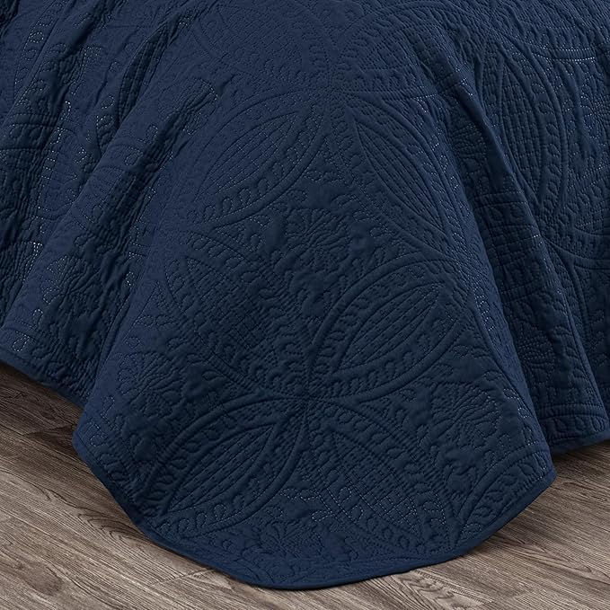 Chezmoi Collection Austin 3-piece Oversized Bedspread Coverlet Set (Queen, Navy) | Oversized, Lightweight, Fade Resistant