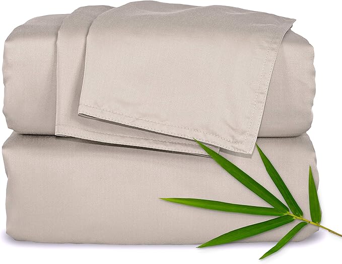 Pure Bamboo Full Sheets, Genuine 100% Organic Viscose Derived from Bamboo Bed Sheet Set, Luxuriously Soft & Cooling, Double Stitching, 2 Year Quality Promise (Full, Sand)