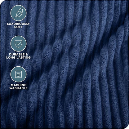 Bare Home Textured Fleece Blanket - Throw/Travel - Ultra-Soft Lightweight for Bed, Sofa, and Couch - Luxury Microplush - Cozy Warm Blanket (Throw/Travel, Ribbed Dark Blue)