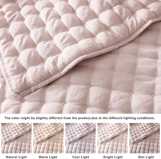 WDCOZY Pink Queen Size Quilt Bedding Sets with Pillow Shams, Lightweight Soft Bedspread Coverlet, Quilted Blanket Thin Comforter Bed Cover, All Season Summer Spring, 3 Pieces, 90x90 inches