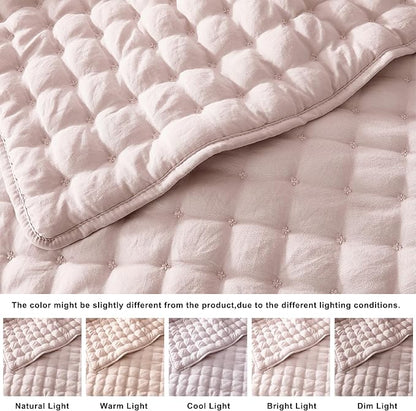 WDCOZY Pink King Size Quilt Bedding Sets with Pillow Shams, Lightweight Soft Bedspread Coverlet, Quilted Blanket Thin Comforter Bed Cover, All Season Summer Spring, 3 Pieces, 104x90 inches