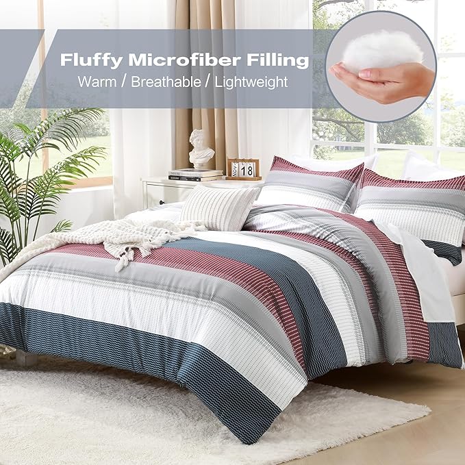 Litanika Comforter Set Twin/Twin XL Red Blue - 2 Pieces Lightweight Colorblock Stripe Fluffy Bedding Comforter Sets, All Season Bed Set