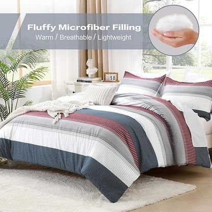 Litanika Comforter Set Twin/Twin XL Red Blue - 2 Pieces Lightweight Colorblock Stripe Fluffy Bedding Comforter Sets, All Season Bed Set