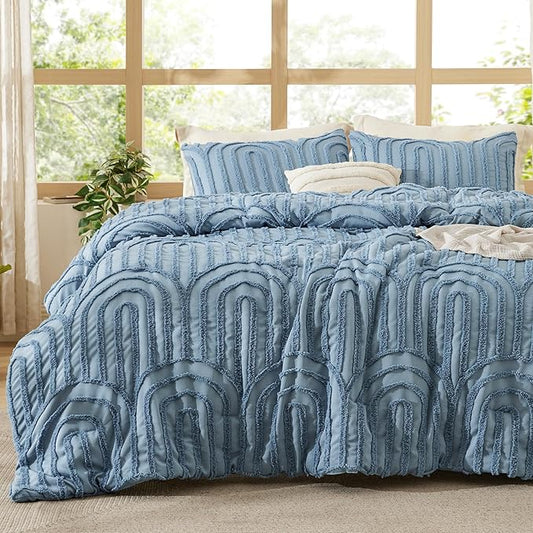 Bedsure Boho Tufted Blue Comforter Full Size, GentleSoft™ 3 Pieces Boho Farmhouse Decor Bedding, Arch Shabby Chic Bedding for All Seasons, 1 Bed Comforter, 2 Pillow Shams, 82x86 Inches