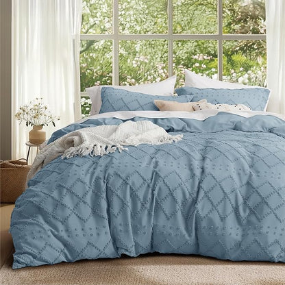 Bedsure Boho Duvet Cover King Size, Mineral Blue Breathable & Soft Boho Bedding, Machine Washable Comforter Cover for All Seasons, Includes 1 Duvet Cover 104"x90" with 2 Pillow Shams & Zipper Closure