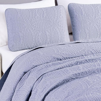 Chezmoi Collection Austin 3-Piece Oversized Bedspread Coverlet Set (Queen, Lavender) | Oversized, Lightweight, Fade Resistant