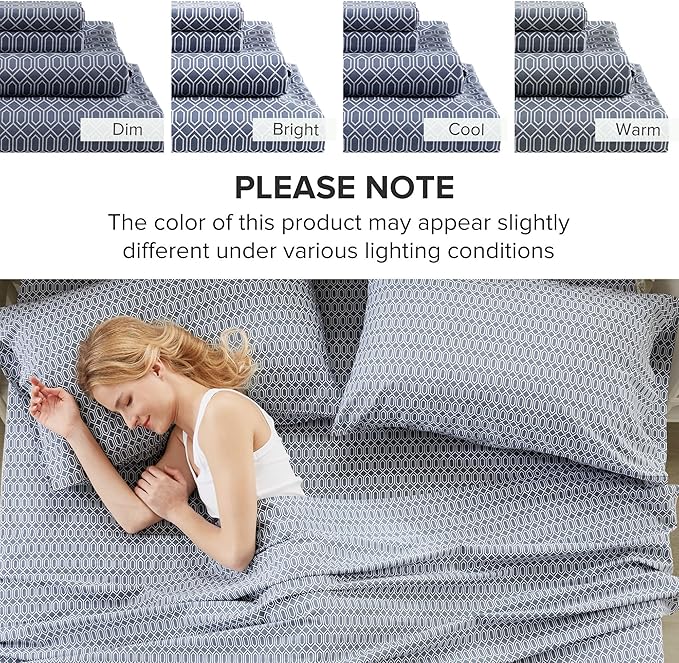 Comfort Spaces 100% Cotton Sheets Twin XL, Breathable, Naturally Cool Cotton Sheets, Soft Cotton Bed Sheets with 14" Elastic Pocket Fits up to 16" Mattress, All Seasons Sheet Set, Diamond Blue 3 Piece