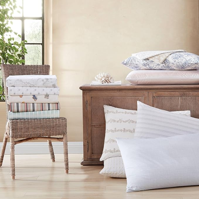 Tommy Bahama - Twin Sheet Set, Crisp & Cool Cotton Percale Bed Sheets, Deep Pockets, Striped Bedding with Matching Fitted Sheet & Pillowcase (Ala Moana Stripe Blue)