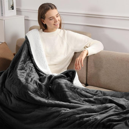 Heating Blanket Heated Throw 50''X60'' - Electric Throw Soft Plush Sherpa with 5 Heating Level & 4 Hour Auto Off, ETL Certified & Overheat Protection, Warm Gifts for Grandma (Dark Gray)