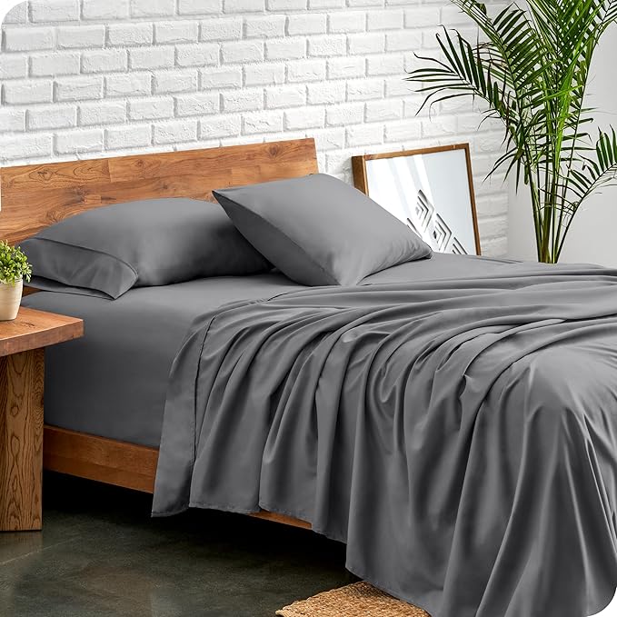 Bare Home Split King Sheet Set - 1800 Ultra-Soft Microfiber Bed Sheets - Double Brushed - Deep Pockets - Easy Fit - 5 Piece Set - Bedding Sheets & Pillowcases (Split King, Grey)