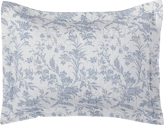 Laura Ashley - Twin Quilt Set, Soft Cotton Bedding with Reversible Design, Medium Weight for Year Round Use, 2 Piece Bed Set with Matching Pillowcase (Amberley Blue)