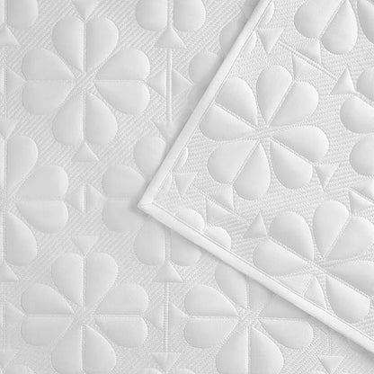 kate spade new york Spade Floral 2-Piece Twin Quilt Bedding Set, 100% Cotton Sateen Reversible Cover, All Season Warmth Bedding, Machine Washable, Bright White