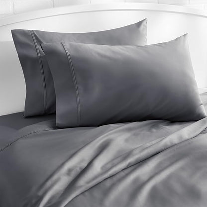 Amazon Basics 400 Thread Count 100% Cotton Pillow Cases, Sateen Weave, King, Dark Gray, 40" x 20", Set of 2, Pillows Not Included