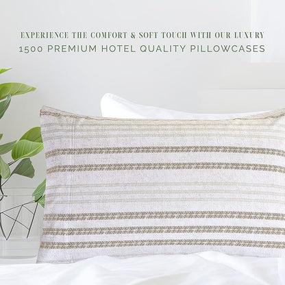 Elegant Comfort Ultra Soft Set of 2 Striped Print Pillowcases - 1500 Premium Hotel Quality Microfiber, Soft and Smooth Envelope Closure 2-Piece Pillow Covers - Standard/Queen, Traci Linen