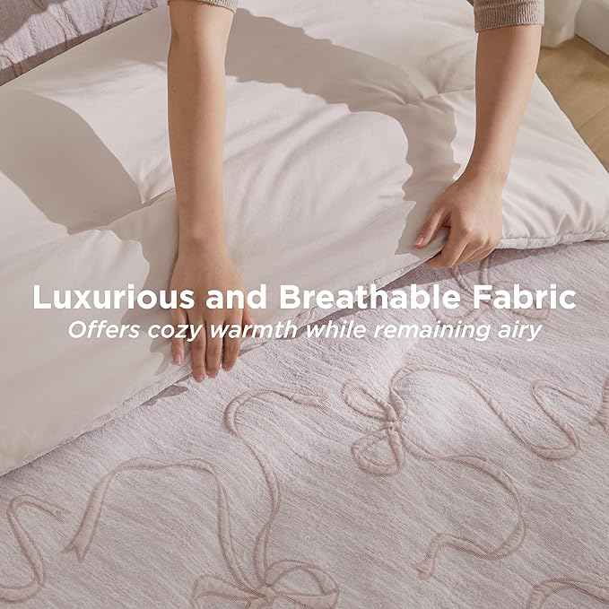 Bedsure Pink Full Size Comforter Sets for Girls, GentleSoft™ 3 Pieces Bow Comforter with 2 Pillow Shams, Cute Girls Full Size Bedding Sets Pink Room Decor Aesthetic Bedroom Decor, 82x86 Inches