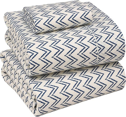 RUVANTI 100% Cotton Sheets – Twin XL Size Percale Bedding, Cooling & Breathable Floral Design, Durable with a Crisp, Soft & Comfortable Feel, 16" Deep Pocket, 3-Piece Set, Chevron